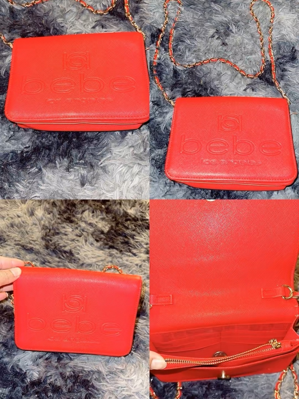 bebe Red Embossed Crossbody with Gold Chain